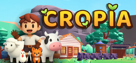 Cropia official Steam header art showing the farm life and countryside of the game